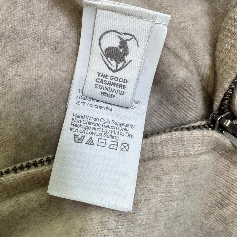 J Crew Sweater Mens Medium Beige 100% Cashmere Full Zip Up Preppy Quiet Luxury
